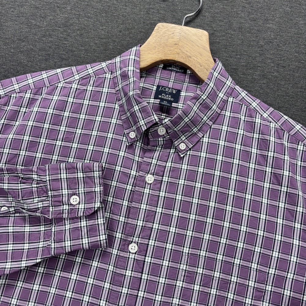 J.Crew Shirt Mens XL Slim‎ Untucked Flex Washed Purple Plaid Button Down Preppy